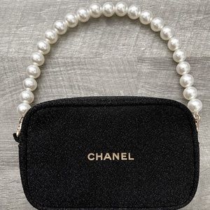NWOT Chanel Cosmetic Bag w/ Pearl Strap